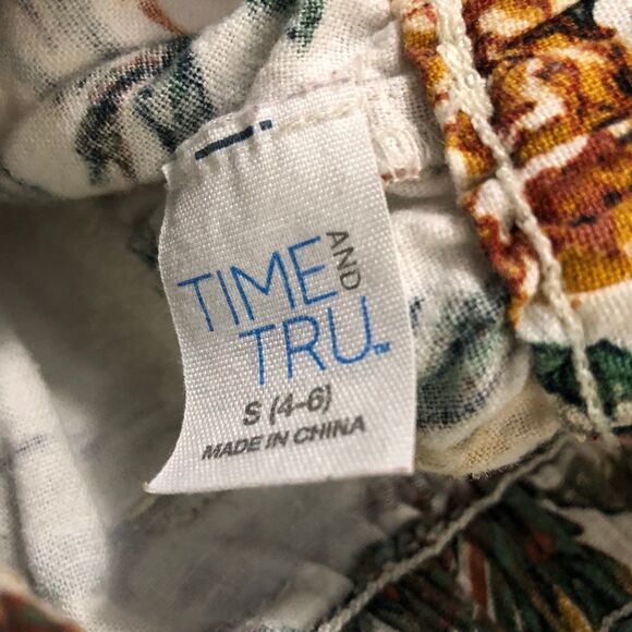 Vintage Linen Blend Tropical Island Shorts, Paperbag Elasic Waist, Pockets SZ S - Picture 10 of 11